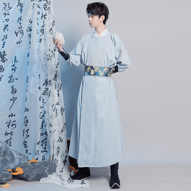 Original Hanfu Men's Ming-Style Round-Neck Robe Set, Chinese-Style Ancient Costume, Swordsman, Scholar, Gentleman, Full Set of Ancient Style Flying Fish Clothing