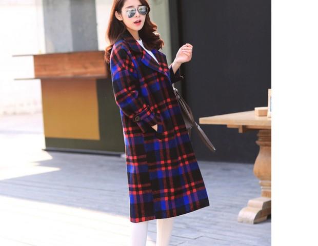 Mùa đông 2015 mới của phụ nữ Hàn Quốc rộng kích thước kẻ sọc retro dài phần dày cộng với áo khoác len bông - Áo Hàn Quốc áo khoác nữ dáng dài