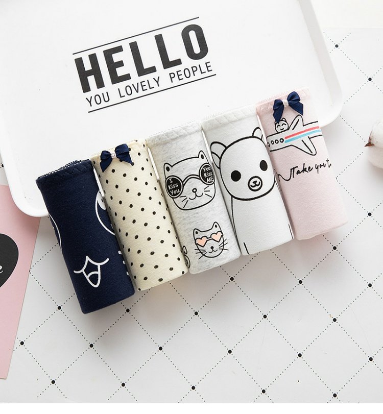 Dễ thương hoạt hình eo phụ nữ thoáng khí cotton đáy tam giác quần bán buôn cotton cô gái đồ lót 100% cotton bikini đẹp