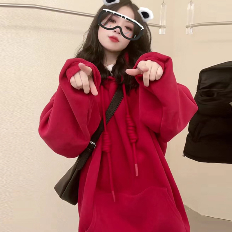 Autumn Red Sweatshirt for Women, New 2026 Hot Style, Hooded, Loose, Lazy, Slimming, Korean Style, Fashionable Top