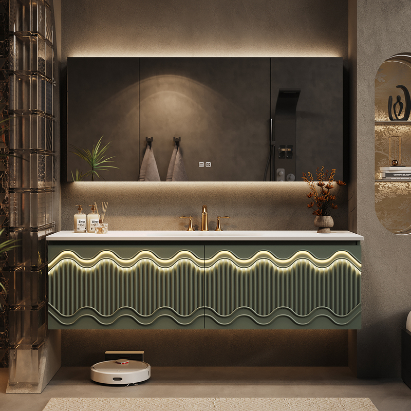 Original High-End French-Style Light Luxury Modern Oak Bathroom Cabinet Set, Bathroom Vanity Sink Cabinet