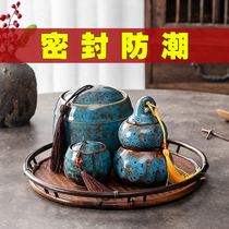 Ceramic tea cans household moisture-proof large and small tea cans Puer flower tea box sealed Chinese storage tank tea bin
