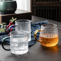 Home heat-resistant coffee mug thickened water cup with handle of vertical grain glass with handle