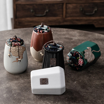 Chinese ceramic tea tank empty tank storage tank tea tank household moisture-proof sealing tank portable tea tank size