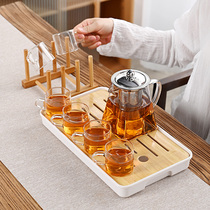 Thickened glass high temperature resistant flower teapot filter black tea maker kung fu tea set tea tray set living room home