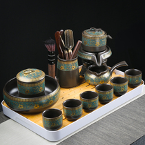 Lazy stone grinding semi-automatic kung fu tea set Small set household living room ceramic teapot office tea making artifact