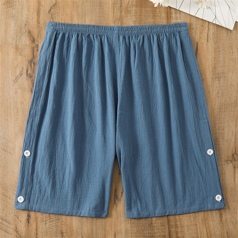 Moxibustion Clothing, Pure Cotton Men's Side-Button Shorts, Sauna Massage Pants, All-Cotton Split Hem, Plus Size, Sweat Steaming Foot Therapy