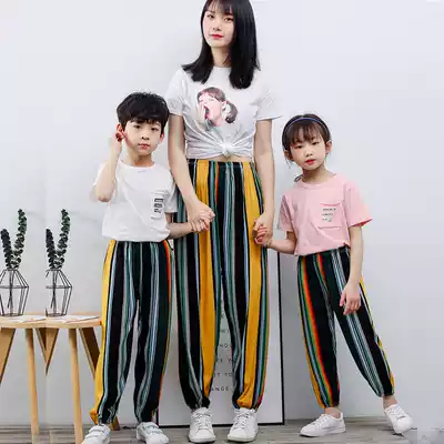 Children's anti-mosquito pants thin summer parent-child girls cotton silk big boy boys and children summer clothing ice silk cold pants bloomers