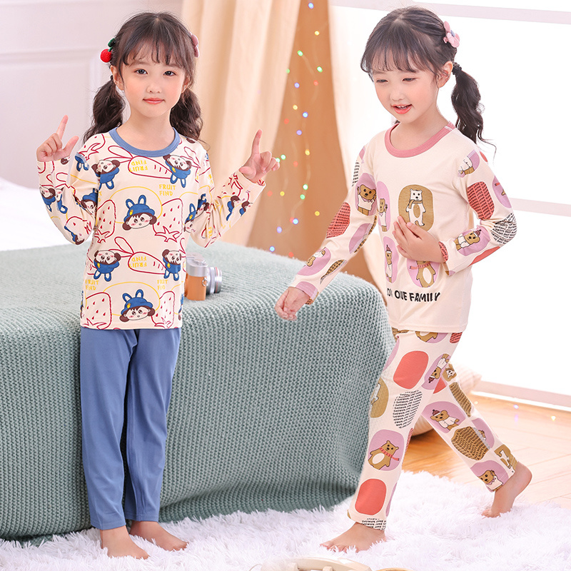 Children's Modal Pajamas Set Long Sleeve Autumn Girls Boys Children's Home Clothing Category A Two-piece Set