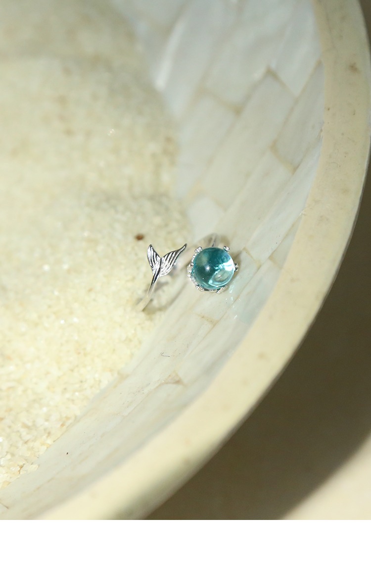 Ánh sáng nàng tiên cá vòng bọt sterling bạc s925 bạc nữ nhẫn mở điều chỉnh pha lê đơn giản đuôi trang sức nhẫn trơn