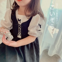 Mai Mai Qiu girl dress fake two pieces 2021 New Spring Summer baby princess dress black foreign style retro skirt