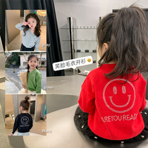 Girls cardigan sweater 2022 new Korean version baby smiley face hot drill leggings baby long-sleeved knit coat