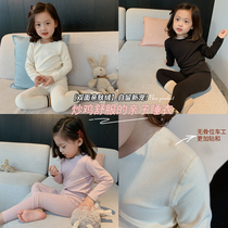 Girls home clothes set childrens comfortable seamless underwear set long sleeve pullover baby pajamas foreign neutral tide