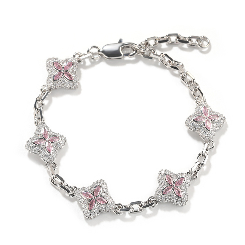 New Copper Inlaid Zircon Light Luxury High-End Lucky Four-Leaf Clover Bracelet Adjustable Fashion Simple Unisex Hip-Hop Necklace