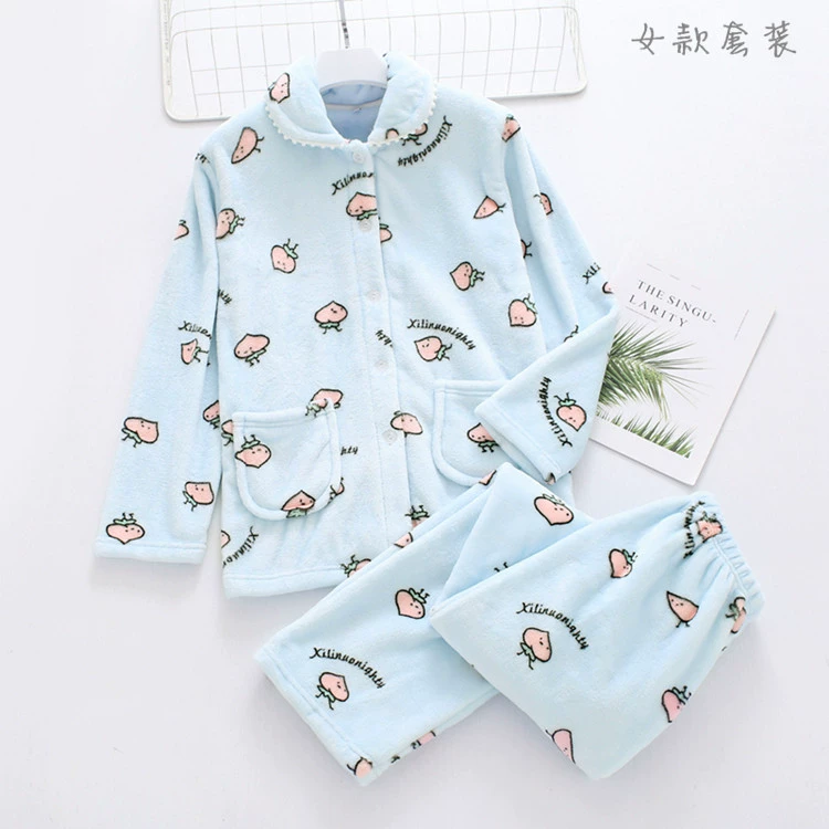 Flannel đồ ngủ quần phụ nữ mùa thu và mùa đông nam nữ dày ấm kích thước lớn lỏng lẻo cặp đôi dịch vụ nhà bộ mặc nhà