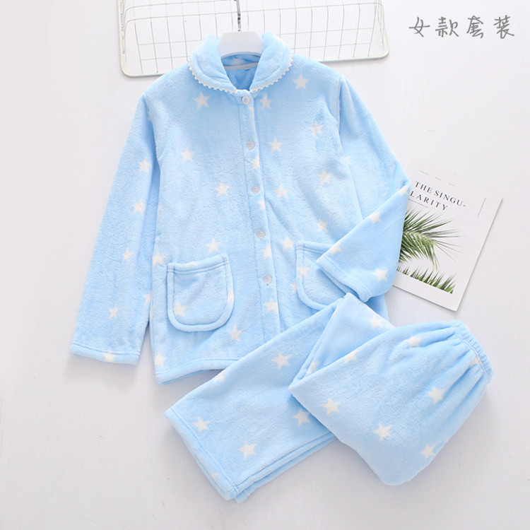 Flannel đồ ngủ quần phụ nữ mùa thu và mùa đông nam nữ dày ấm kích thước lớn lỏng lẻo cặp đôi dịch vụ nhà đồ ngủ phi bóng