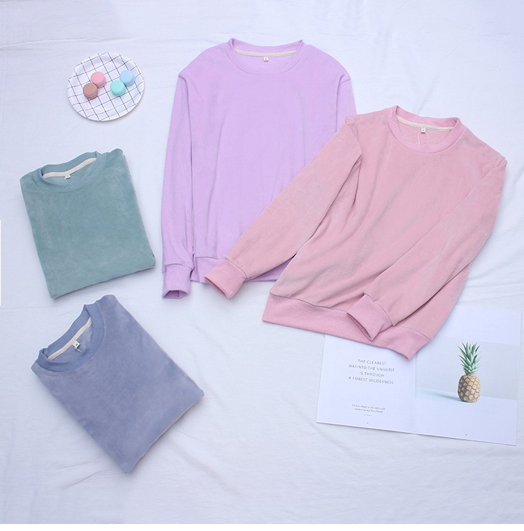 Pyjama áo đơn nữ nhung san hô nhung cộng với tay áo nhung dài tay mùa thu và mùa đông flannel vừa dày nhung san hô phục vụ nhà nam bộ đồ thu đông