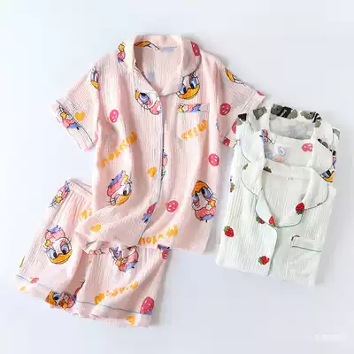 Pajamas set girls summer pure cotton Xinjiang cotton yarn cloth short-sleeved Japanese student cotton home clothes cute cartoon