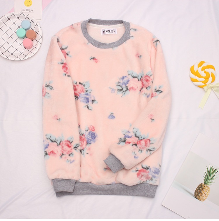 Pyjama áo đơn nữ mùa thu và mùa đông san hô nhung dày ấm ấm lỏng rộng kích thước lớn flannel mui xe mặc nhà mặc bên ngoài mặc đồ bộ nữ