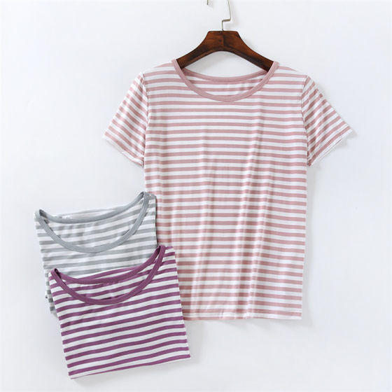 Modal short-sleeved women's summer pajama top single piece large size loose striped pullover home service casual can be worn outside