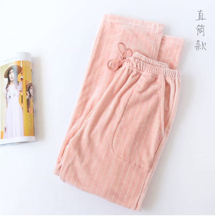Mùa thu và mùa đông đồ ngủ flannel nữ dày ấm đảo nhung nhà quần thẳng đóng miệng chân gió quần quần quần lửng nữ