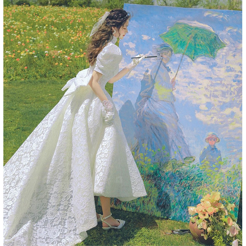 Pure White Wedding Dress, French Court-Style Train, Runaway Princess New Style, Bride, Pregnant Woman, High-End Going-Out Cheongsam Dress