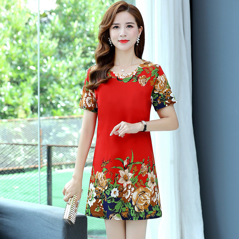 2022 New Summer Short-Sleeved Dress for Petite Mothers, Stylish Plus-Size Short Dress for Middle-Aged and Elderly Women