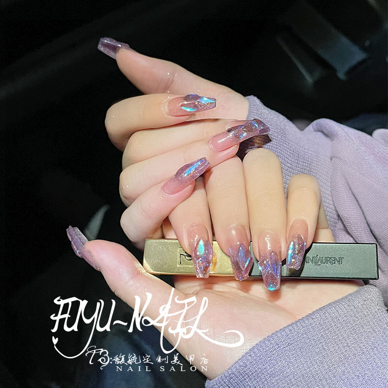 Aurora Diamond Sparkling Phantom Purple Multi-Color Gradient Wearable Nail Art Finished Product Removable Nail Pieces Suitable for Brides and Pregnant Women