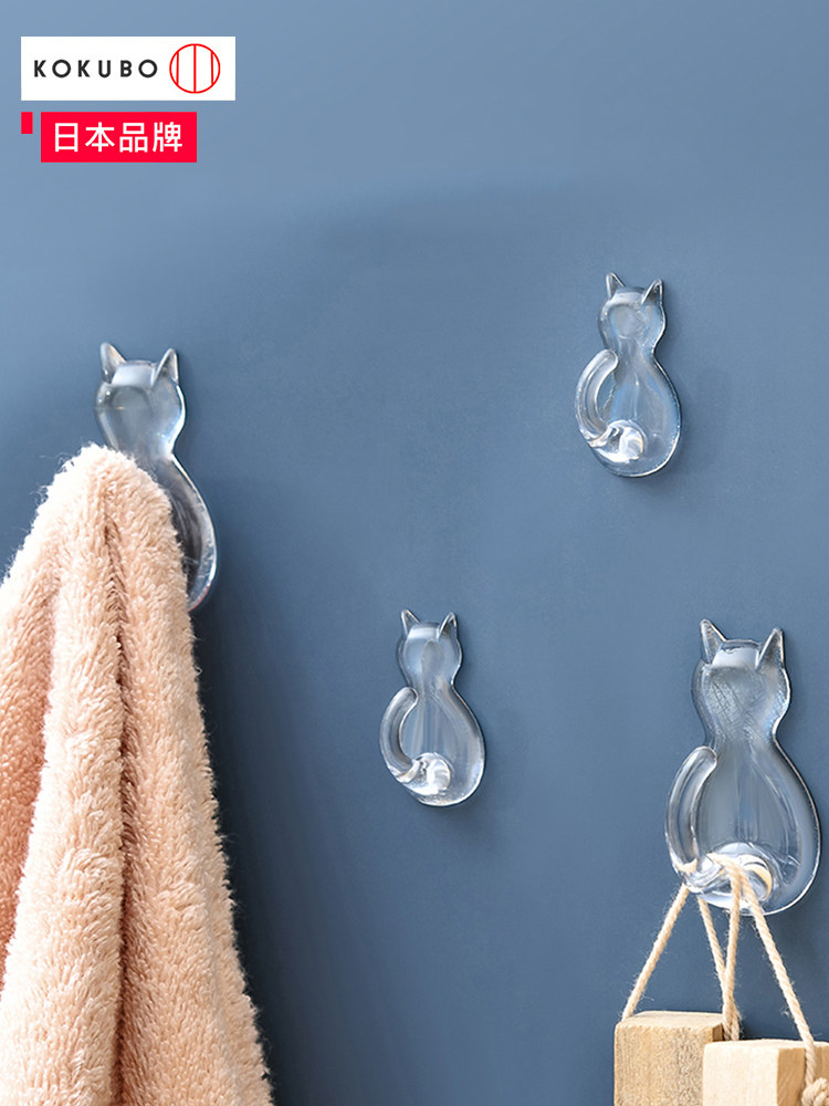 Japan KOKUBO transparent cat small hook free punching bathroom kitchen wall hook seamless strong sticky hook