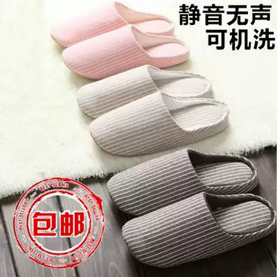 Japan spring and autumn and winter home bedroom cotton drag couple men and women wooden floor soft bottom mute slippers can be machine washed