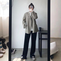 Gold velvet high waist sag wide leg pants women autumn and winter black loose straight pants slimming Joker mop pants