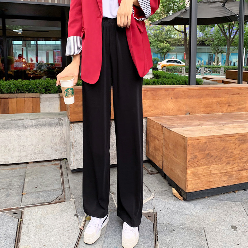 HUCILIULIU Summer cool Drag ground long pants woman high waist display slim straight cylinder loose pendant feeling air wide leg pants 