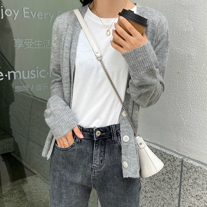 Spring and Autumn 2021 New mohair sweater cardigan female V-neck sweater small jacket long sleeve thin outer top