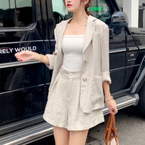 2021 new casual linen net red small suit jacket women's thin suit summer and autumn long sleeve sunscreen slim jacket