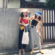 Pants women summer 2021 new high waist Hong Kong flavor casual lantern wide leg pants autumn loose nine sports Harlan pants