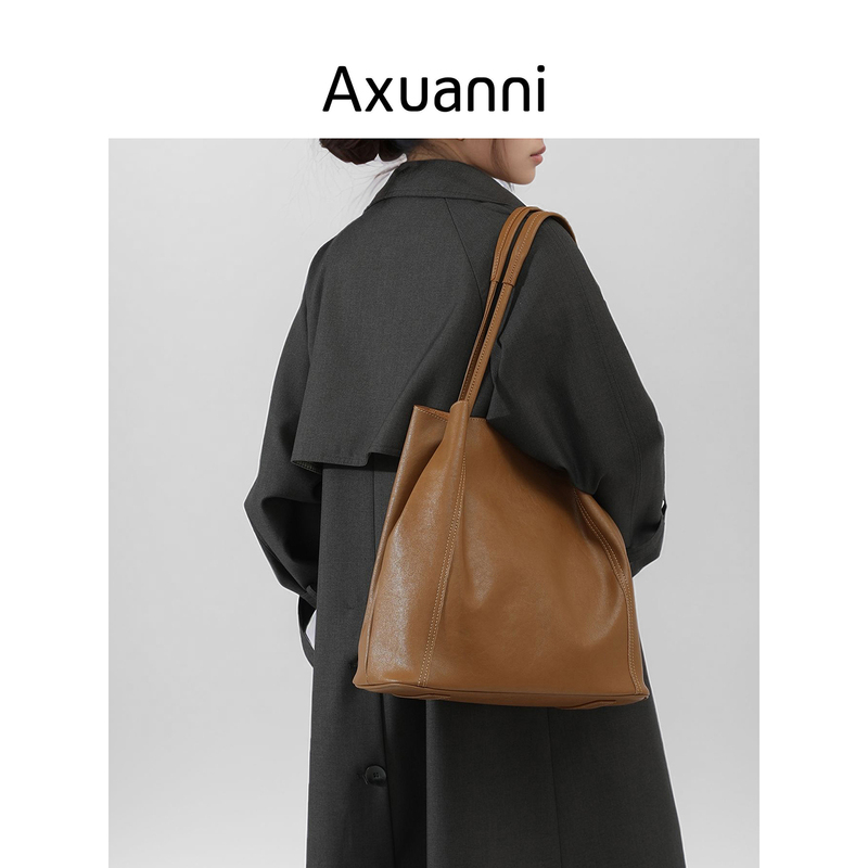 Axani Genuine Leather Women's Bag, Water-Dyed Vegetable-Tanned Leather Bucket Bag, Large Capacity, Vintage Single Shoulder Crossbody Tote Bag Axani Genuine Leather Women's Bag, Water-Dyed Vegetable-Tanned Leather Bucket Bag, Large Capacity, Vintage Single Shoulder Crossbody Tote Bag