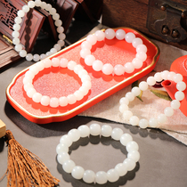 (Xiong family) natural Hetian jade white jade round beads mutton fat jade old type beads 108 bracelet bracelet jade bracelet bracelet