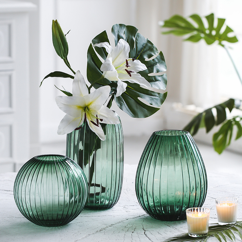 BX ins Nordic style simple creative bedroom room decoration living room flower arrangement simulation flower glass transparent vase