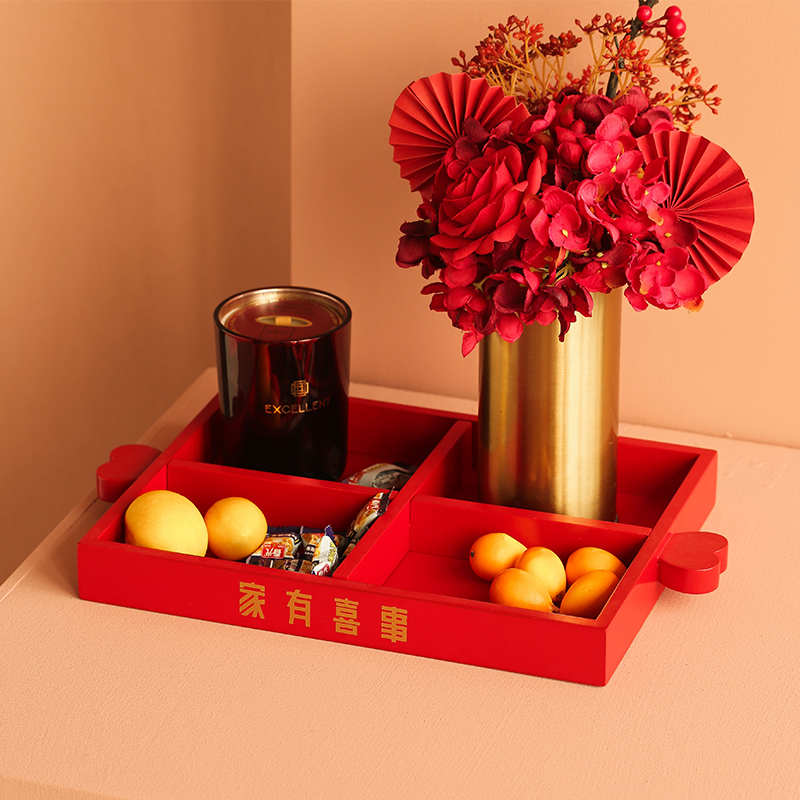 Home with happy new Chinese light lavish fruit tray Home Living room tea table Red Tray Wedding Snack Dish of Snack Dish