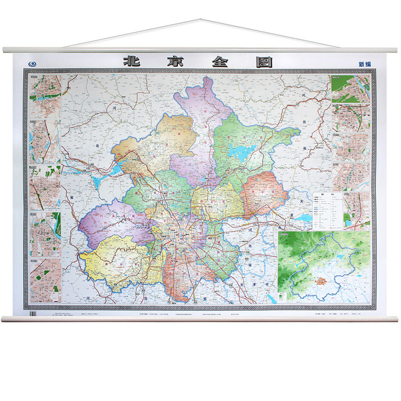 Beijing map wall chart 2018 new genuine hardcover large edition about 1 54X1 1 meter office conference room home wall hanging large map The whole without splicing environmental protection hanging rod wall chart highway
