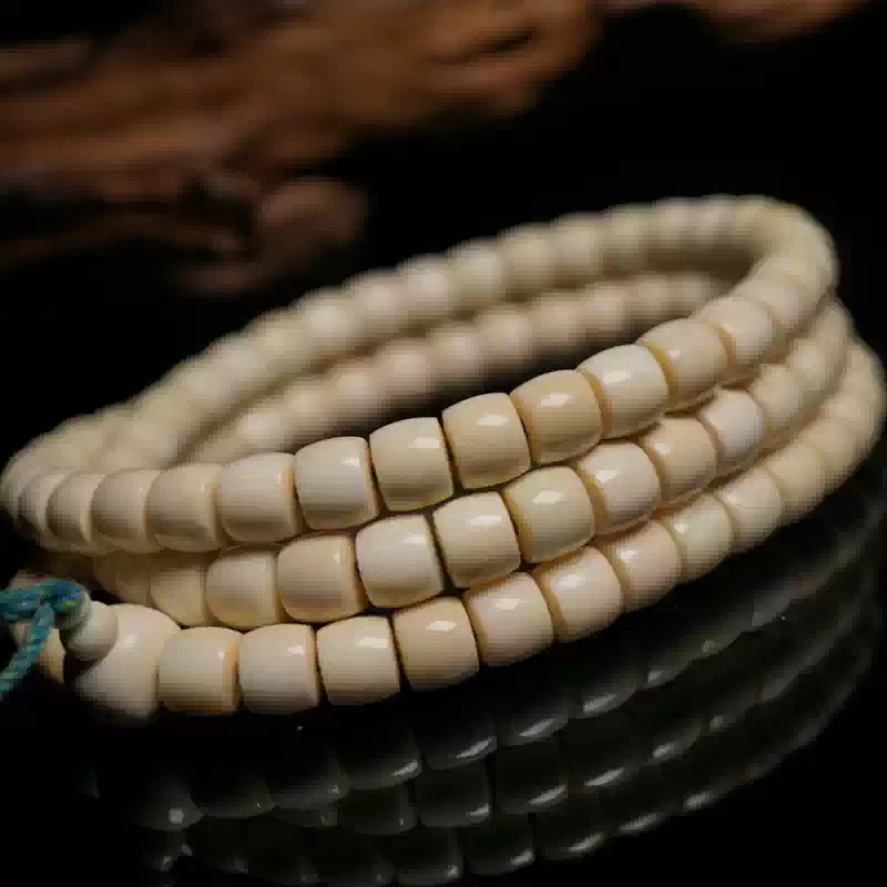 保真猛犸象牙直切手串男女文玩手链单圈原色牙芯冰料老型鼓珠子