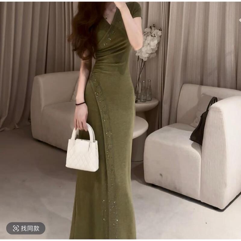 Sage Green Summer Dress! New French-Style Light Luxury Vibe Summer Dress in Sage Green with Slit Sage Green Summer Dress! New French-Style Light Luxury Vibe Summer Dress in Sage Green with Slit
