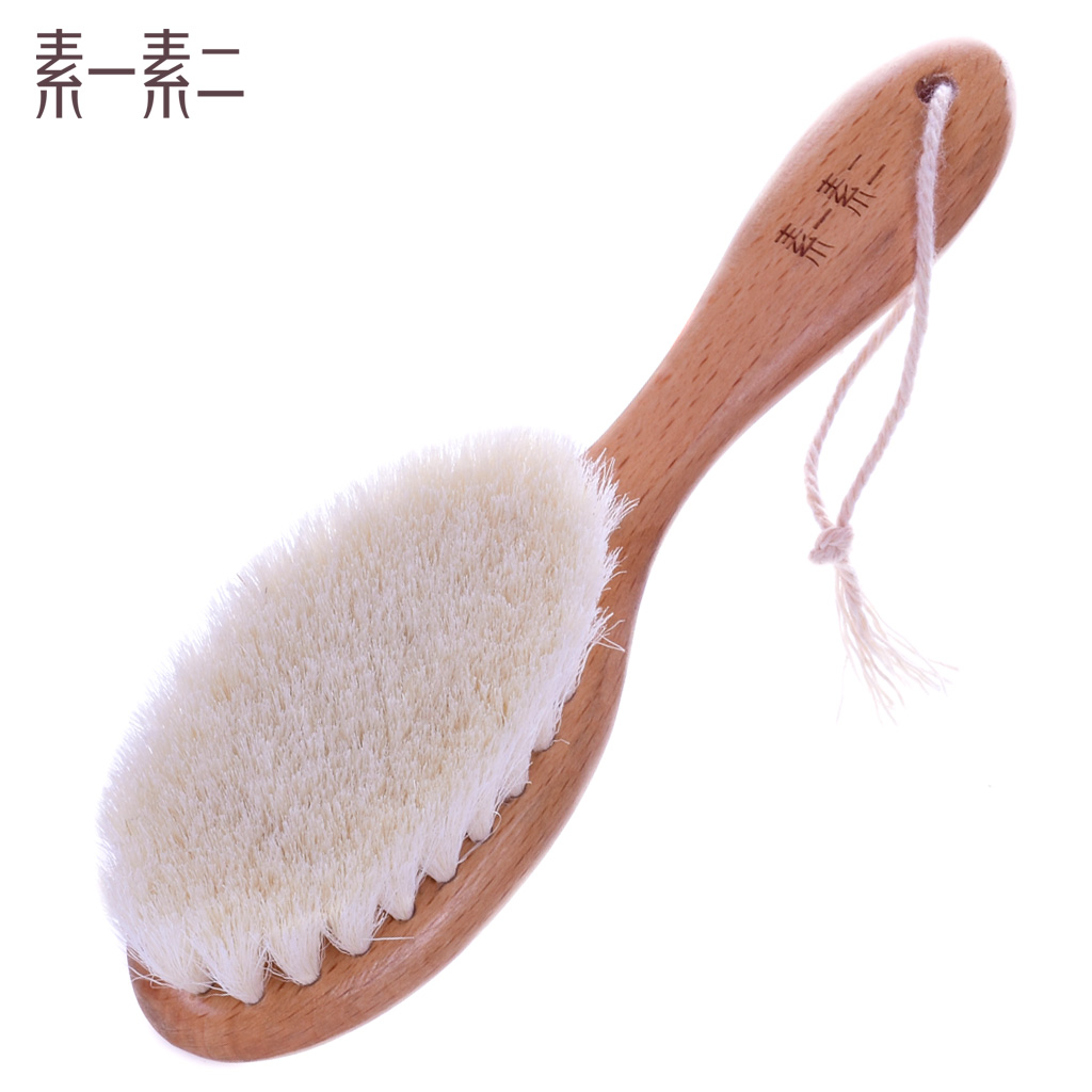 Plain two natural beech wool comb newborn comb baby massage wood comb soft hair brush