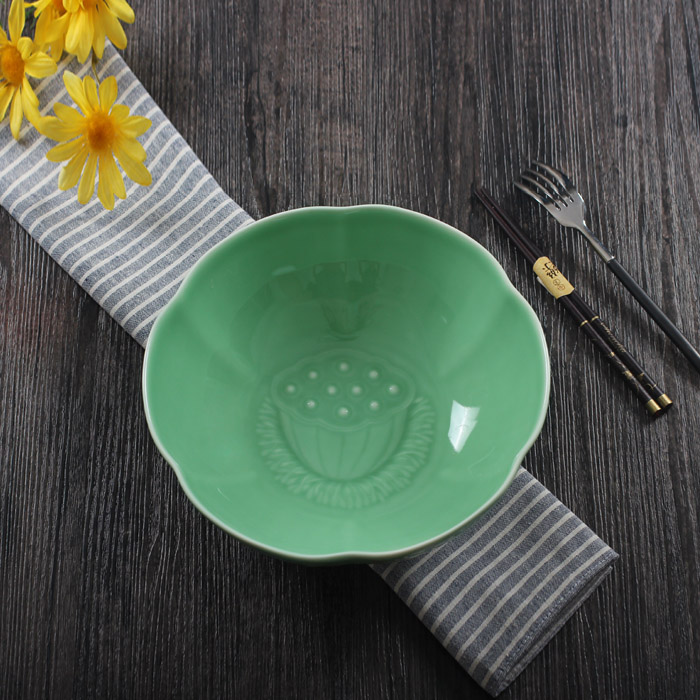 Longquan celadon tableware set Large soup bowl 8 inch large bowl Soup bowl noodle bowl Large ceramic Japanese salad bowl