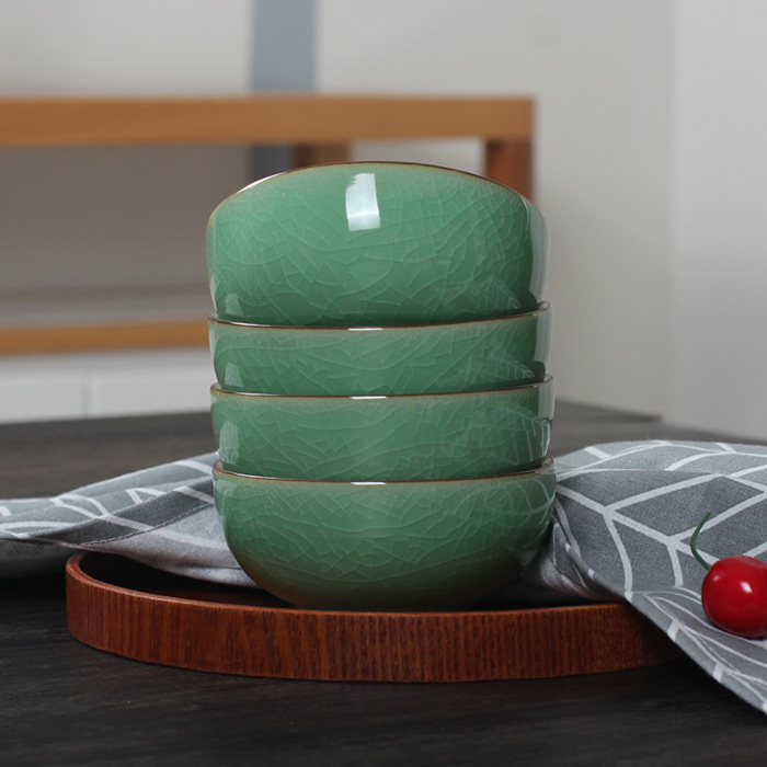 Green Porcelain Ceramic Cutlery Day Style Creative Rice Rice Bowl 5-inch Rohan Bowl Home Porridge Bowl Authentic