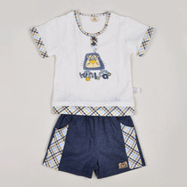 Summer thin bamboo fiber short-sleeved mesh shorts cartoon pullover toddler two-piece baby boy clothes 6 months 1 year old