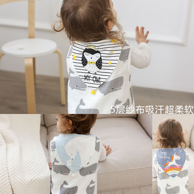 5 layers of gauze baby sweat-absorbing towel Baby children cotton pad back towel Kindergarten middle and large children sweat-absorbing towel 1-6 plus size