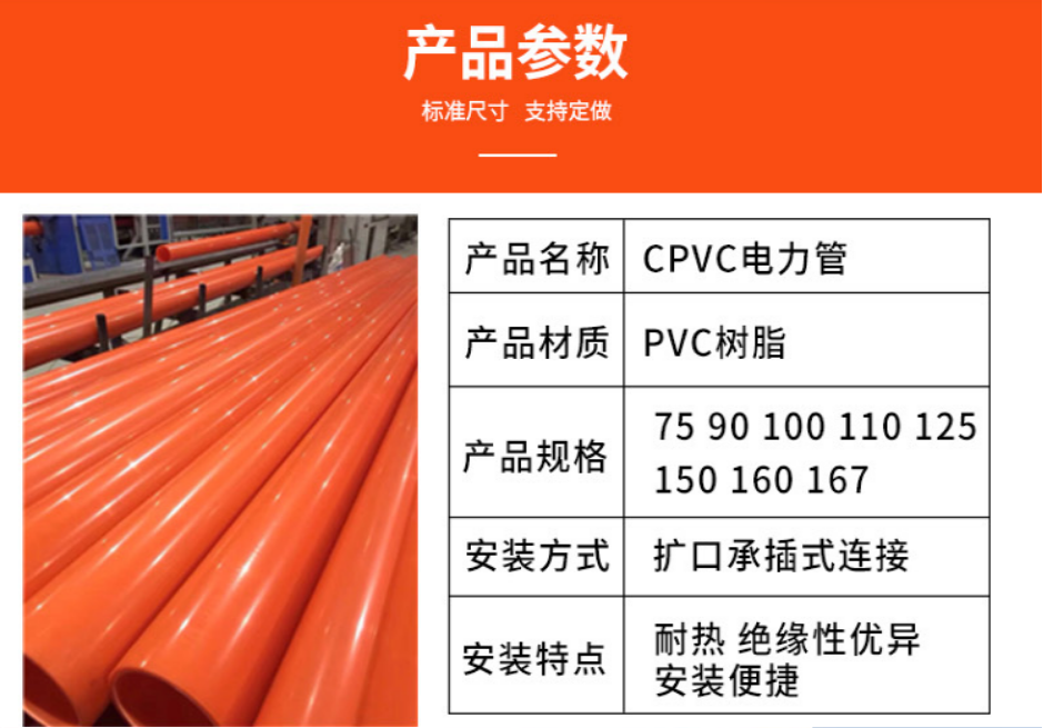 ПВХ труб cpvc电力管排管mpp顶管110电缆保护管pe高压地埋电缆管upvc通信管