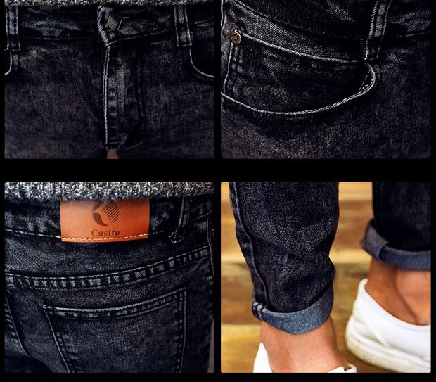 Mùa thu đông cộng với quần jeans nhung dày nam quần lửng ấm chân phiên bản Hàn Quốc của xu hướng quần trẻ trung mỏng màu quần jean nam