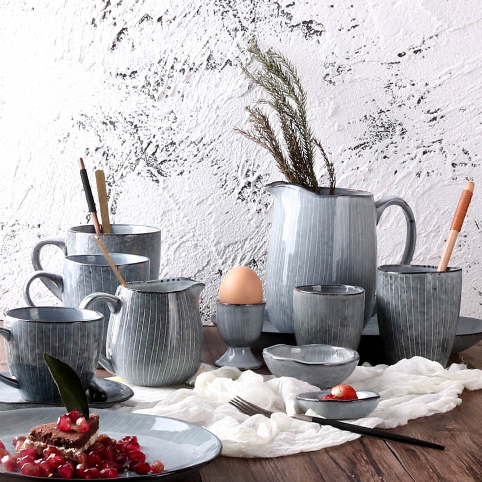 Creative vintage striped Japanese ceramic mug Personality hotel milk coffee cup Milk pot tableware set